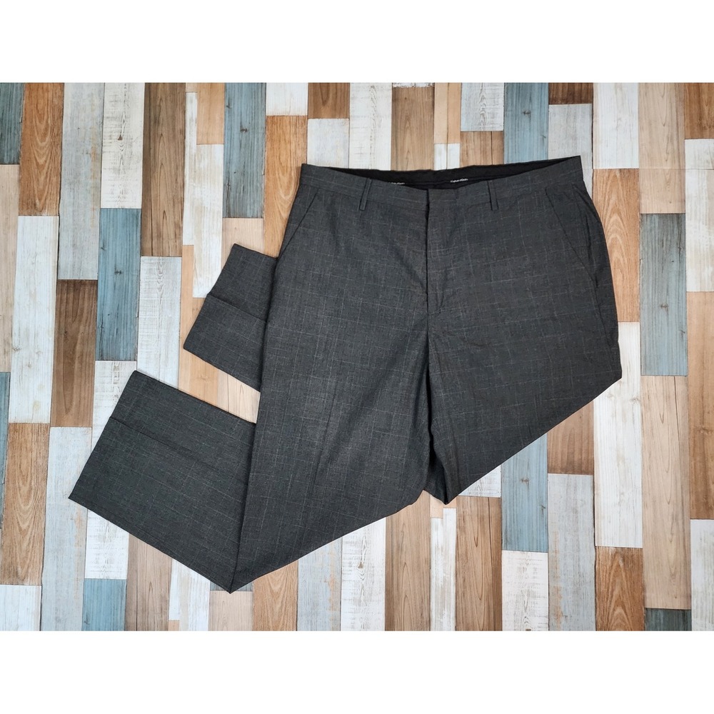 Calvin Klein Mens Gray Formal Dress Pants Slim Fit Straight Leg Size 38 x 32